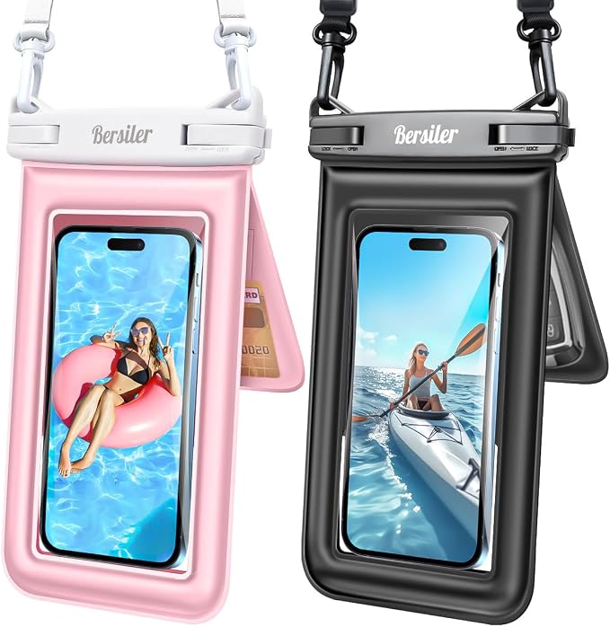 Floating Waterproof Phone Pouch 2 Pack, IPX8 Waterproof Phone Case by BERSILER