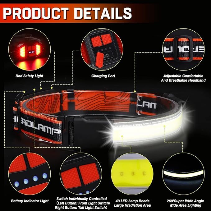 Rechargeable Headlamp, Super Bright 1500 Lumens 6 Modes Head Lamp Led - Image 6