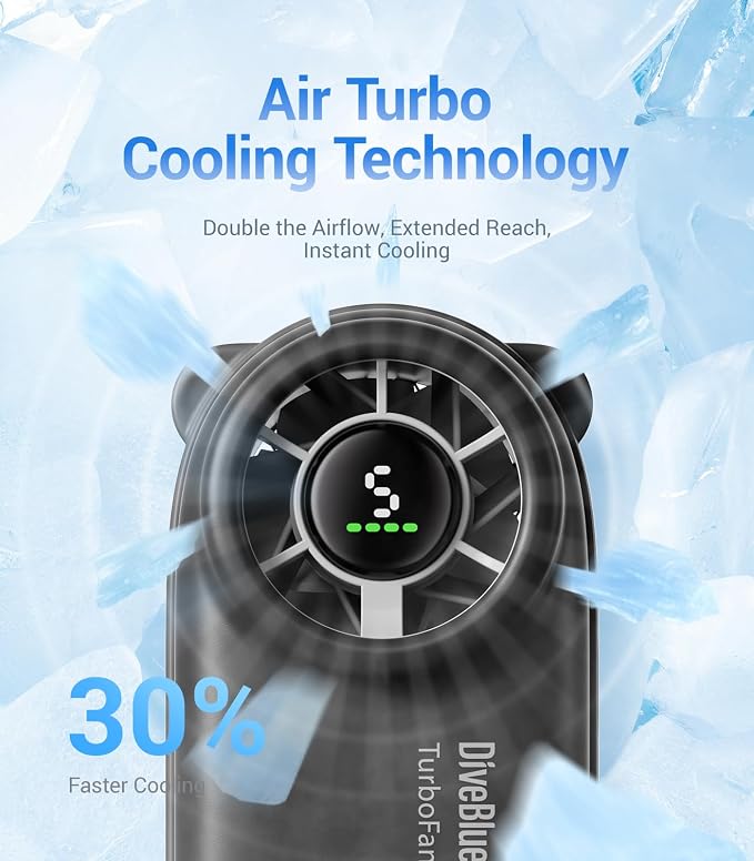 Diveblues Handheld Portable Turbo Fan, 4000mAh USB Rechargeable Pocket Fan - Image 3