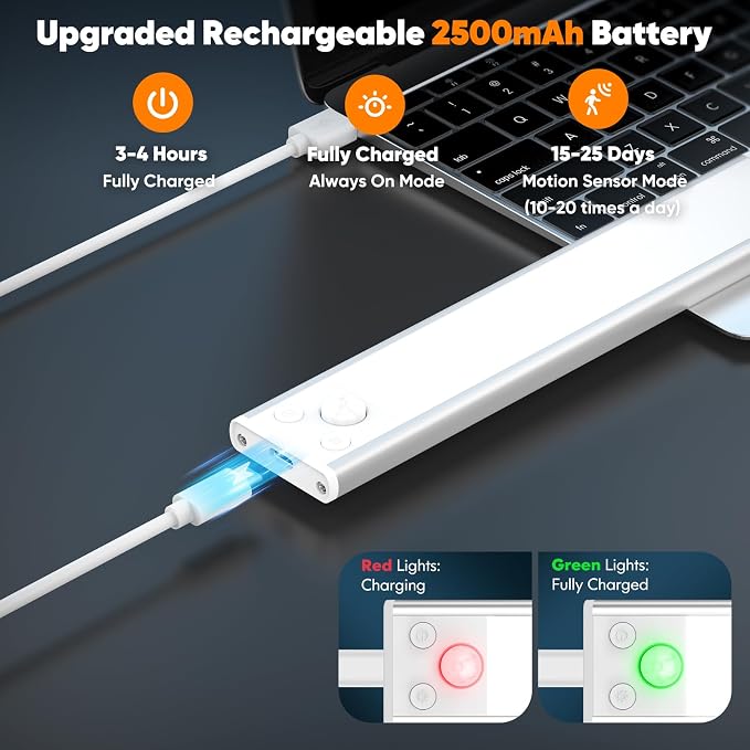 Motion Sensor Under Cabinet Lights, 2500mAh 12inch Battery Operated Wireless - Image 4