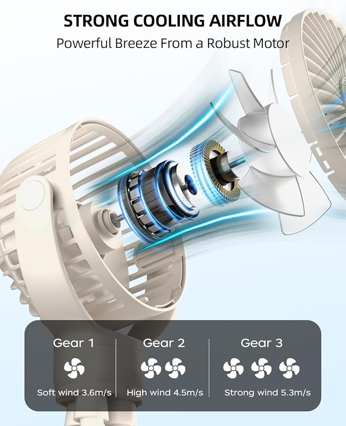 Portable Stroller Mini Fan, Small Rechargeable Personal Fan, Travel Essentials - Image 3