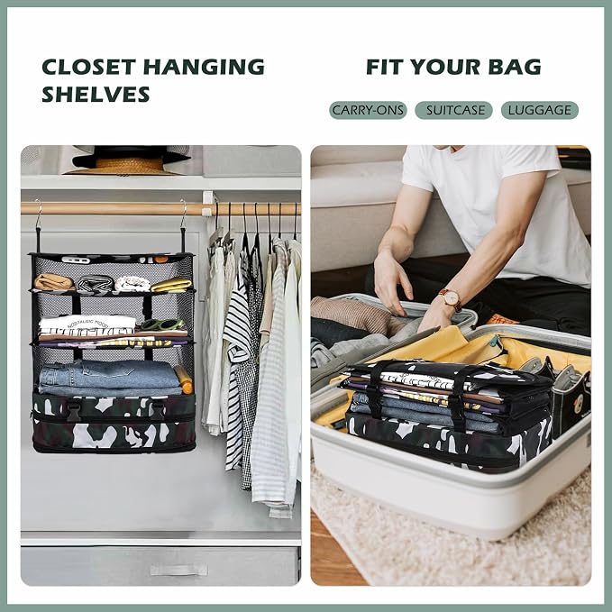Surblue Hanging Closet Storage Bag Collapsible 3-Shelf Washable Oxford Fabric - Image 2