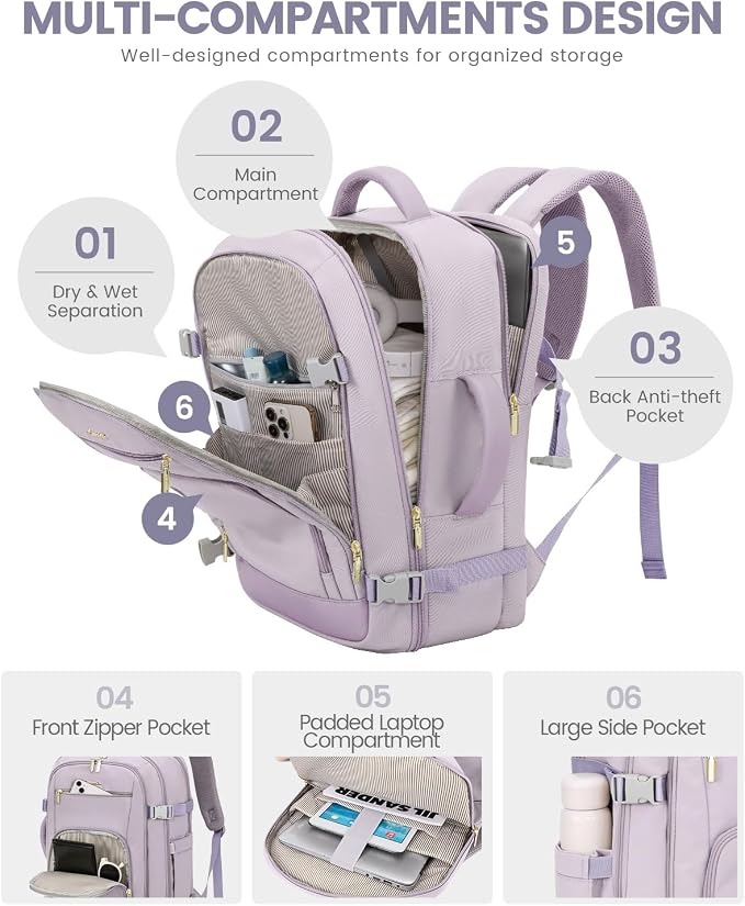 LOVEVOOK Travel Backpack For Women, 40L Carry On Backpack Flight Approved - Image 4