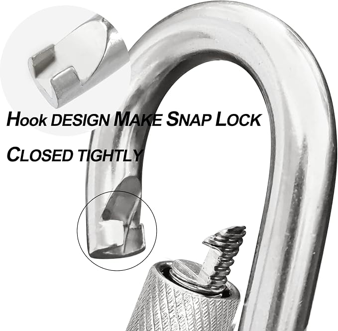 Locking Carabiner Clips, Stainless Steel Spring Snap Hook Locking Carabiner - Image 6