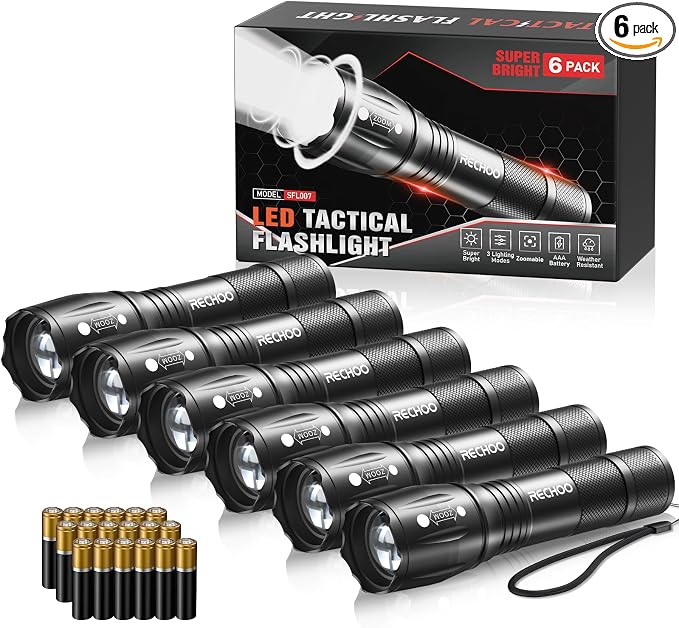RECHOO 6Pack LED Flashlight, Bright Small Flashlights High Lumens by RECHOO