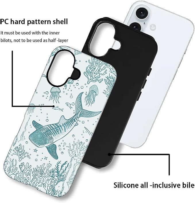for iPhone 16 Plus Case, HH2 Ocean Whale Shark Hybrid 2 Layer Hard Shell - Image 3