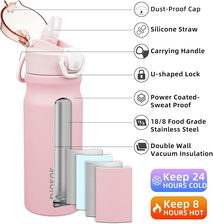 BJPKPK Water Bottle with Straw 18oz Insulated Water Bottles Reusable Stainless - Image 2