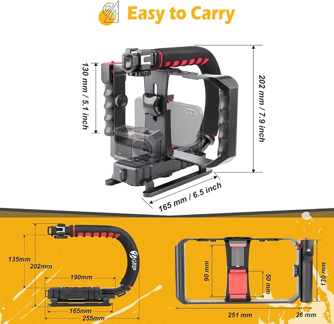 Zeadio Camera Smartphone Handheld Stabilizer, Triple Cold-Shoe Handle Grip - Image 7