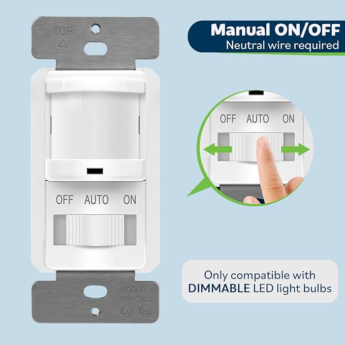 TOPGREENER In-Wall PIR Motion Sensor Light Switch, Single Pole Occupancy Sensor - Image 6