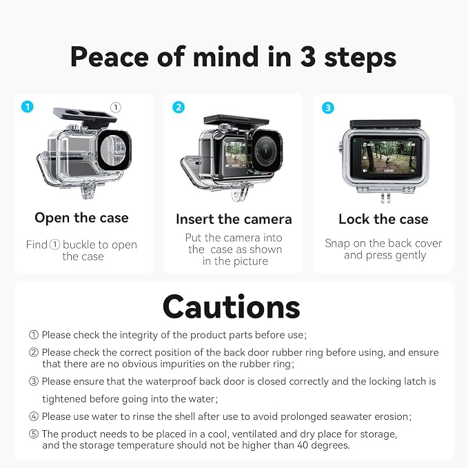 TELESIN Waterproof Case for DJI Action 5 Pro Action 4/3 Camera, - Image 9