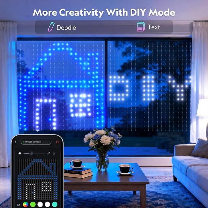 JMEXSUSS App-Controlled Color Changing Curtain Lights, 400 LED RGB String Lights - Image 4