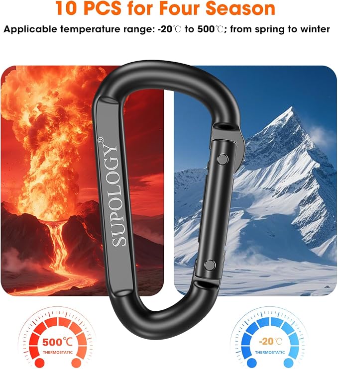 Carabiner Clips, 900 LBS 2.5" Iron Heavy Duty Caribeaners - Image 3