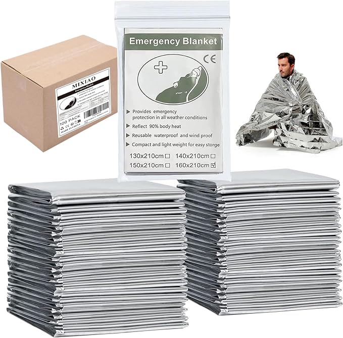 Emergency Foil Thermal Blanket, 210 x 160 cm, Aluminized Polyethylene Mylar by MIXIAO