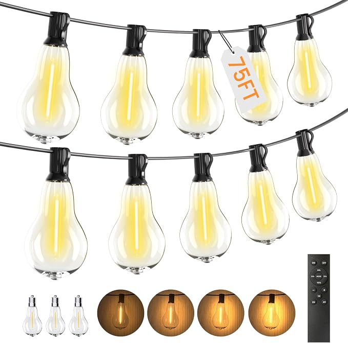 String Lights for Outside, 75FT Patio Lights by Tswayflort