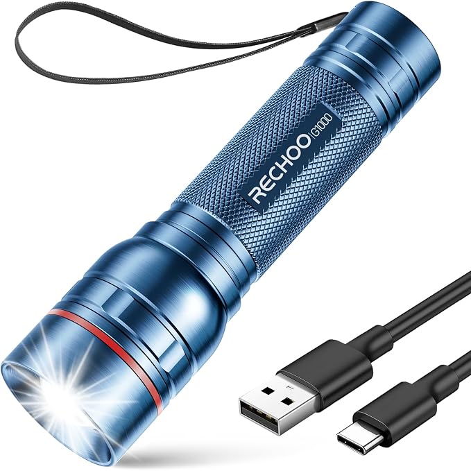 Rechargeable Flashlights High Lumens, G1000 Super Bright Flash Light, Small by RECHOO