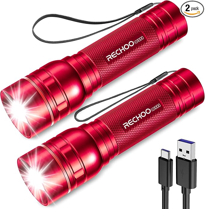 Rechargeable Flashlights High Lumens, G1000 Super Bright Flash Light 2 Pack by RECHOO