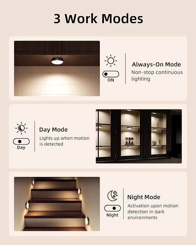 EZVALO Under Cabinet Lighting, 1000mAh Rechargeable Puck Lights - Image 6