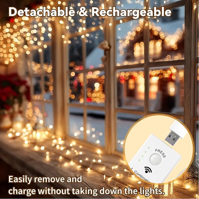 HXWEIYE Rechargeable Fairy Lights Battery Operated, DIY Timer & 8 Modes - Image 5