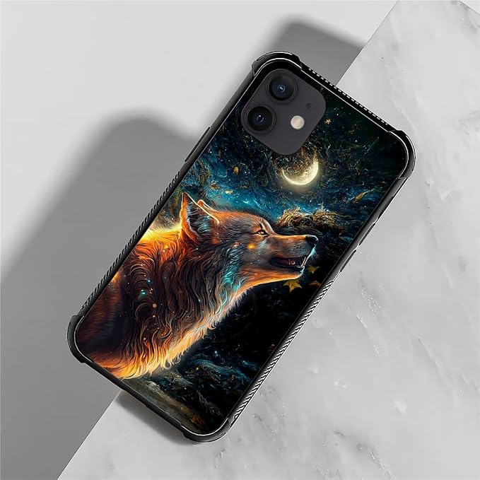 for iPhone 12 Mini Case, Star Cave Hungry Wolf Pattern Graphic Design Girl Boy - Image 2
