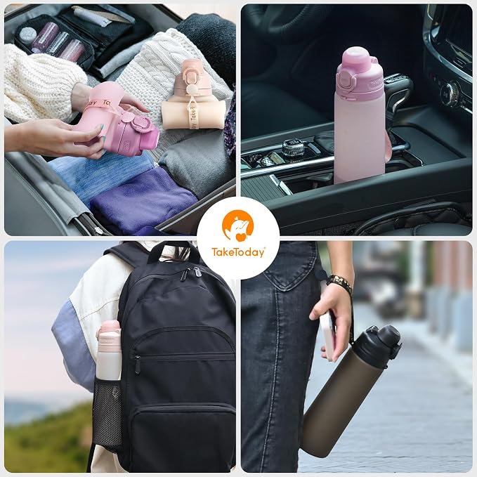 TakeToday Collapsible Water Bottles 21oz, Foldable Platinum Silicone Travel - Image 4
