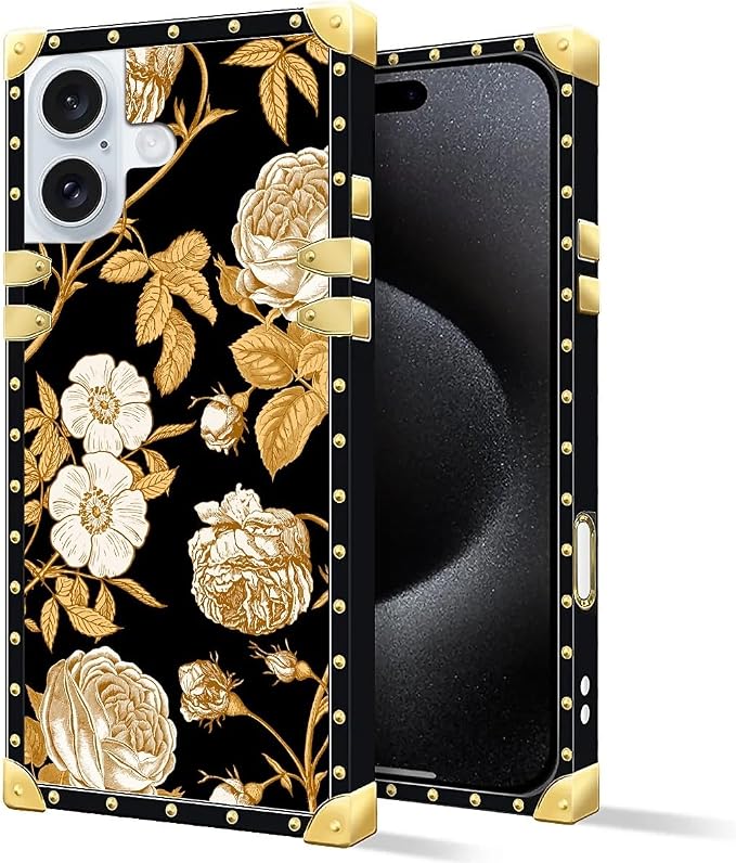 Compatible with iPhone 16 Plus Case, Blooming Rose Golden Flower Luxury Golden - Image 3