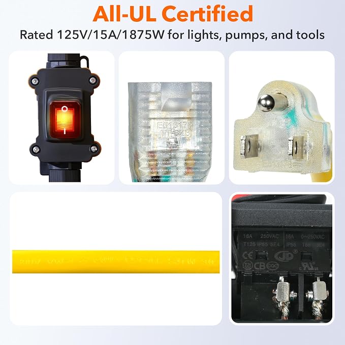 Heavy Duty Extension Cord with On/Off Switch, Outdoor Waterproof Inline Power - Image 2