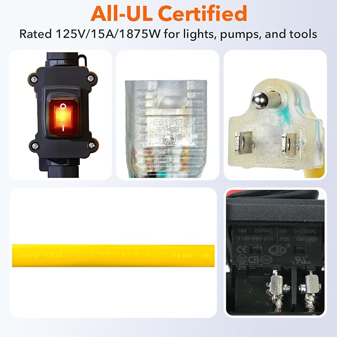 Heavy Duty Extension Cord with On/Off Switch, Outdoor Waterproof Inline Power - Image 2