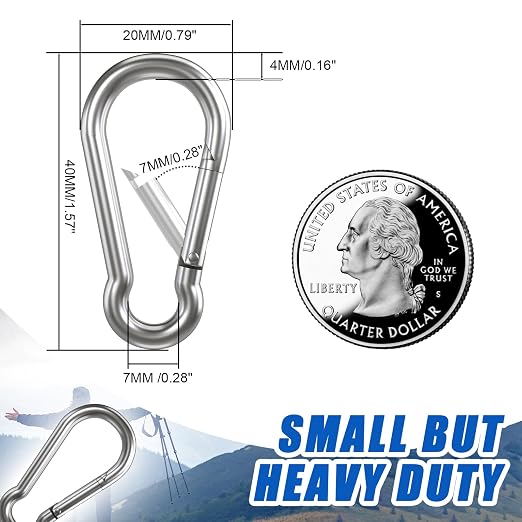 Small Carabiner Clip Hooks, Galvanized Iron Spring Snap Hook Fits Camping Hiking - Image 3