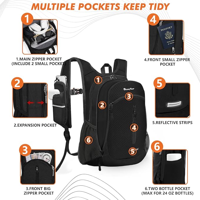 Seektop Small Hiking Backpack Expandable 12L-15L, Lightweight Packable - Image 6