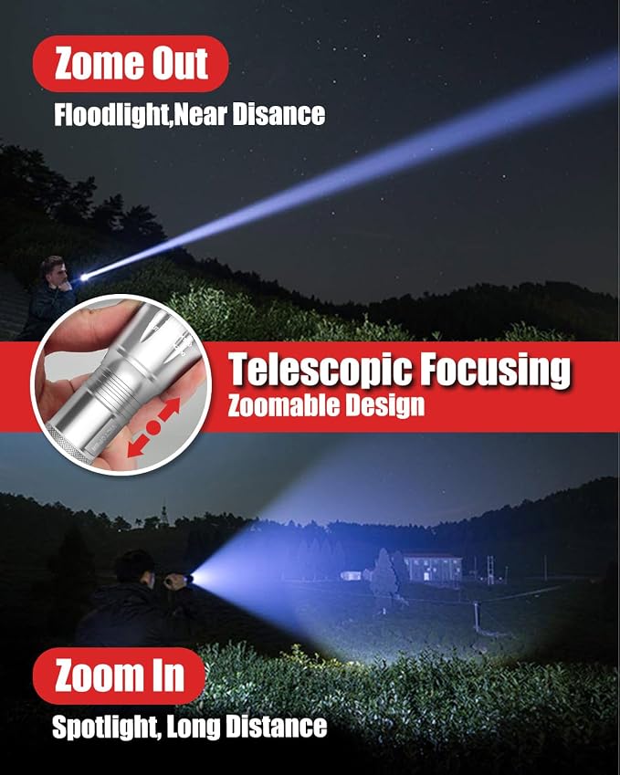 Victoper LED Flashlight 2 Pack Silver, Bright High Lumens Tactical Flashlights - Image 3