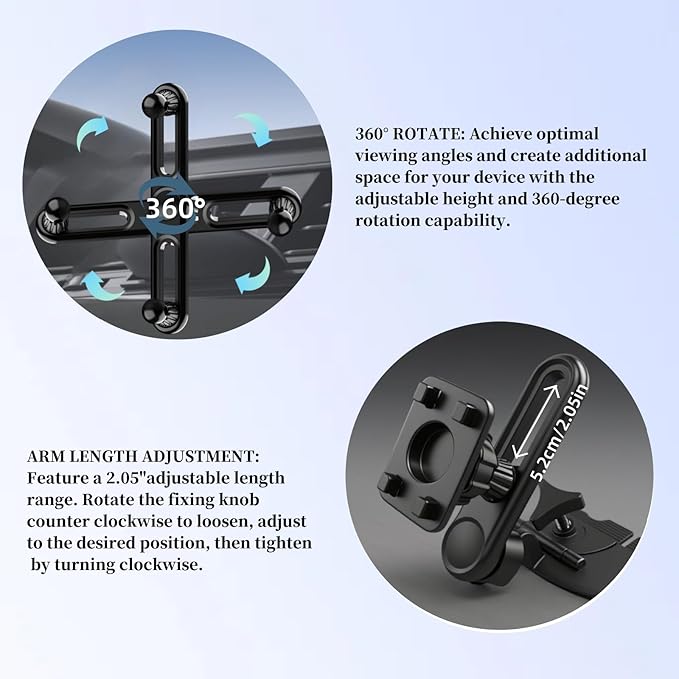 Extended CD Slot Mount for CarPlay Screen Adjustable Arm and 360° Rotating - Image 3