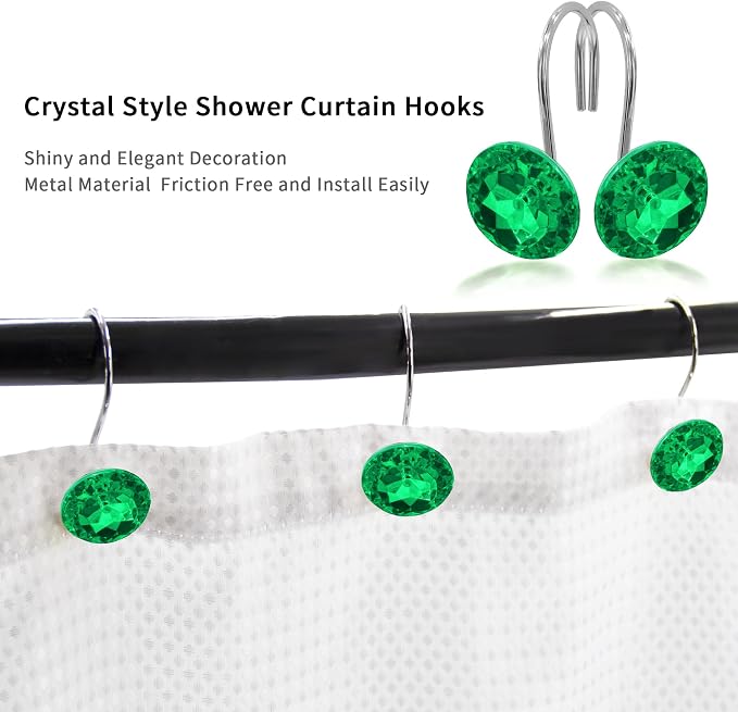 MitoVilla Green Shower Curtain Hooks Rings, Metal Shower Hooks - Image 3
