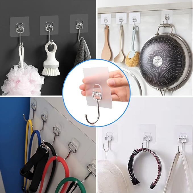Antimbee 50 Pack Clear Adhesive Hooks, 37lb Heavy Duty Self Adhesive Hooks - Image 2