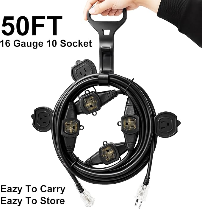 50FT Outdoor Extension Cord, 16 Gauge SJTW 5-15R Cable Male Plug to Female - Image 4