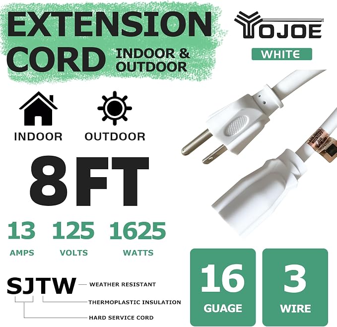 YOJOE Indoor Outdoor Extension Cord, 3 Prong 13A Weatherproof Power Cord - Image 2