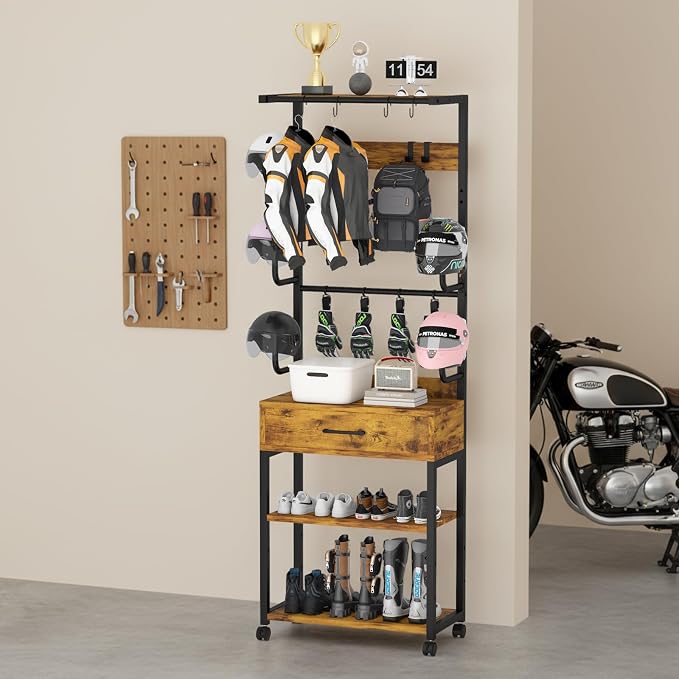 Kikihouse Freestanding Floor Mounted Helmet & Gear Storage Rack, Adjustable - Image 2