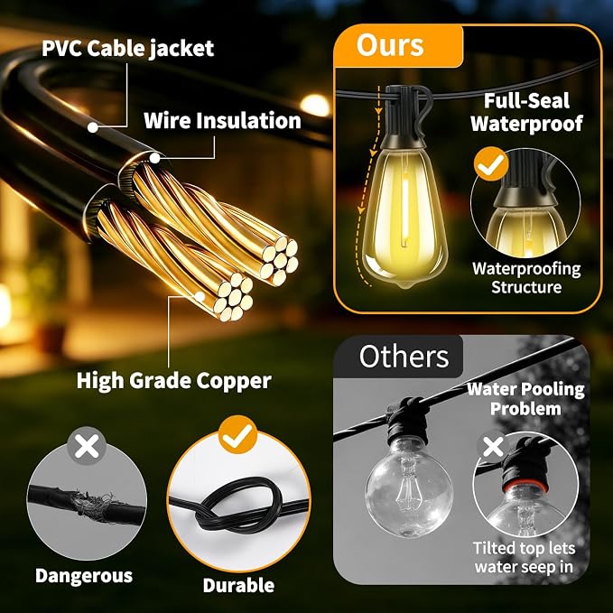 Solar Lights Outdoor Waterproof: ST38 33FT 10M Shatterproof Bulbs Patio Lights - Image 8