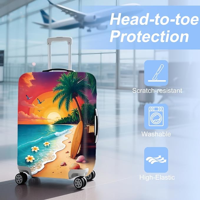 ANNA QUEEN Tropical Sunset Beach Luggage Cover, Stretchable Suitcase Protector - Image 3