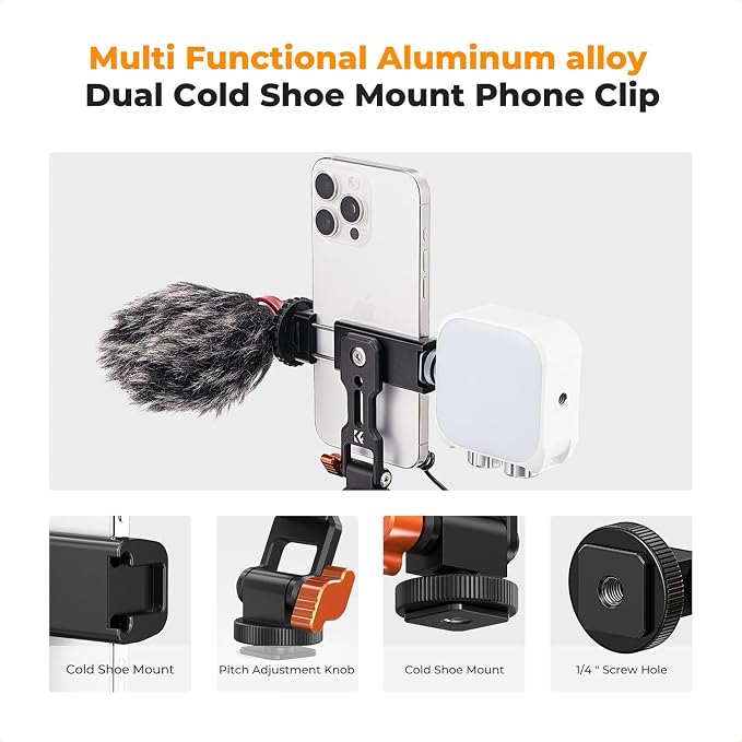 K&F CONCEPT Metal Phone Tripod Mount, Universal Smartphone Stand - Image 3