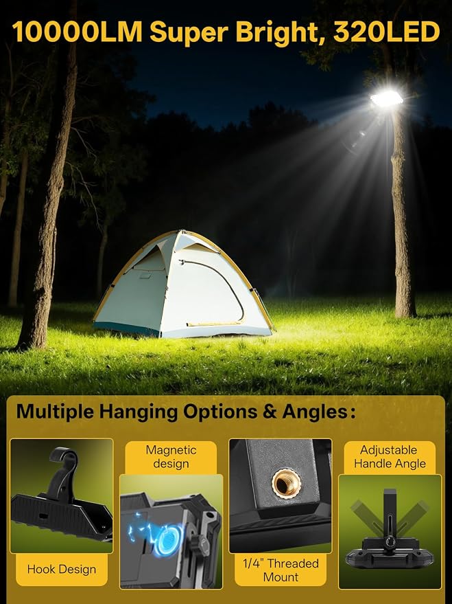 LED Work Light Rechargeable Outdoor, 13000mAh Work Flood Lights 10000LM - Image 2