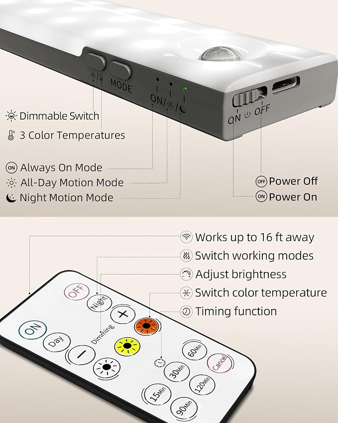 EZVALO 3-Pack Under Cabinet Lighting, 2000mAh Rechargeable Wireless Motion - Image 7