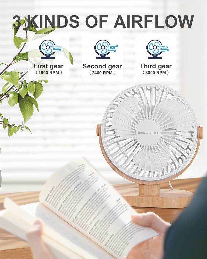 SWEETFULL Small USB Desk Fan 6.5 Inch, 3 Speeds Portable Personal Desktop Table - Image 7