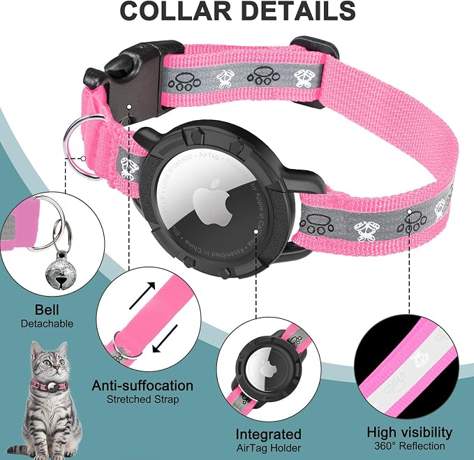 Reflective AirTag Cat Collar, Integrated Cat Tracker Collar - Image 5