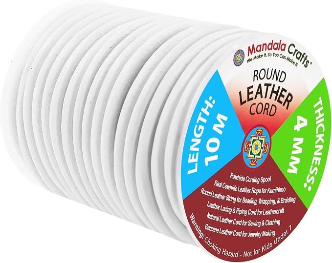 Mandala Crafts Round Genuine White Leather Cord by MandalaCrafts