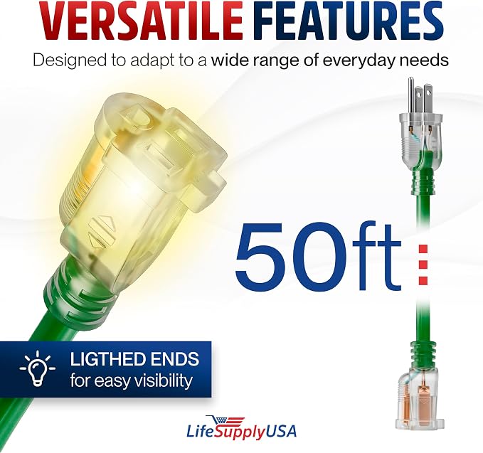 50ft Outdoor/Indoor Extension Cord 10/3 Gauge Ultra Heavy Duty 3 Prong SJTW - Image 6