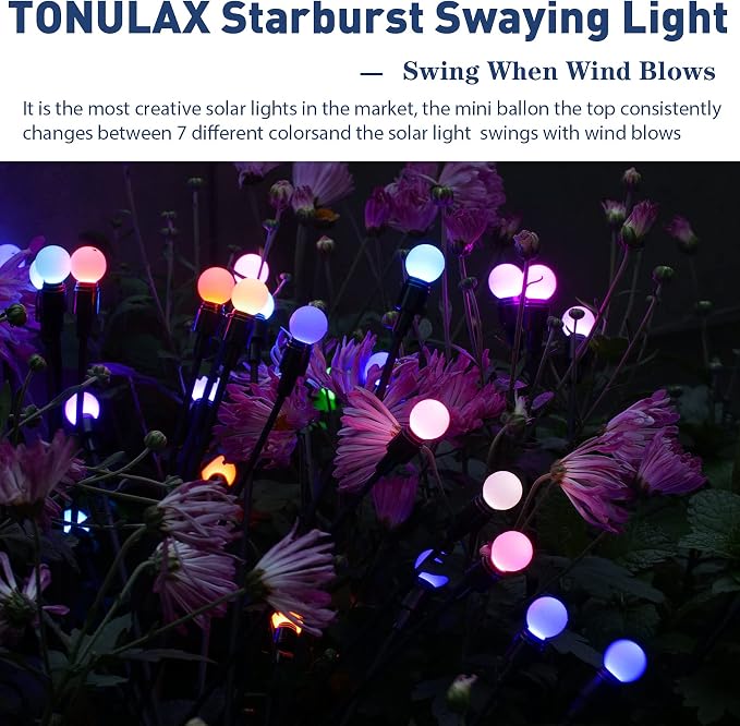 TONULAX Solar Garden Lights, Starburst Swaying When Wind Blows, Solar Lights - Image 5