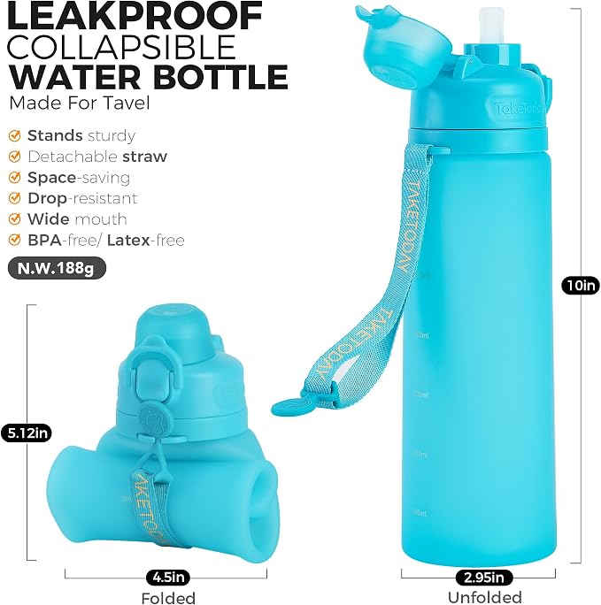 TakeToday Collapsible Water Bottles 21oz, Foldable Platinum Silicone Travel - Image 2