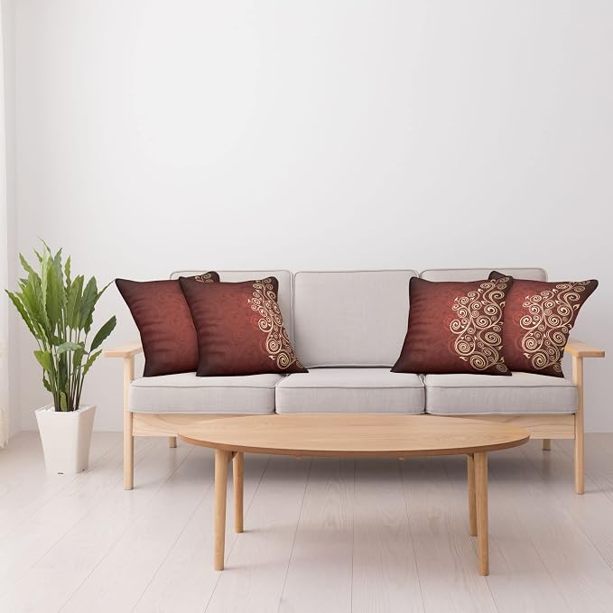 Ambesonne Burgundy Throw Pillow Cushion Case Pack of 4, Floral Swirls Ivy Image - Image 4