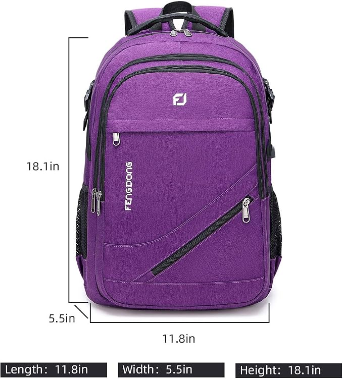 FENGDONG Durable Waterproof Travel Large Laptop Backpack 17.3 inch, College - Image 5