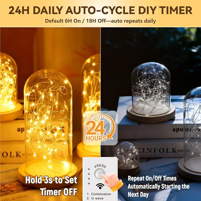 HXWEIYE Rechargeable Fairy Lights Battery Operated, DIY Timer & 8 Modes - Image 4